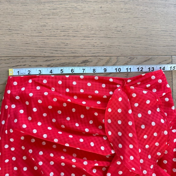 Finders Keepers Red with White Polka Dot Midi Ruffle Skirt Women's Size 6 Medium - Picture 8 of 11